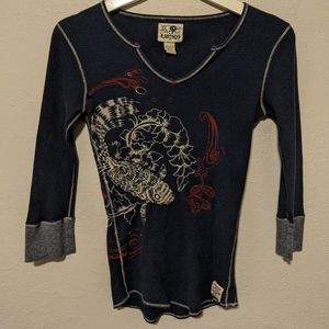 Lucky Brand Blue Koi Fish Thermal Size S *Flaw*